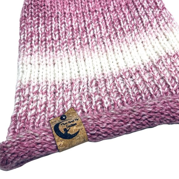 Handmade pom hat rose pink knit slouchy removable faux fur pompom adult winter - Picture 3 of 12